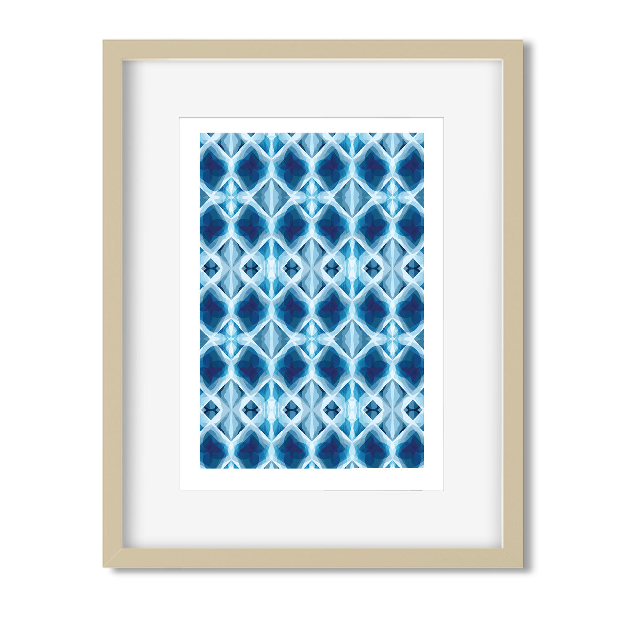 Framed mini print featuring an abstract collage pattern in turquoise tones.