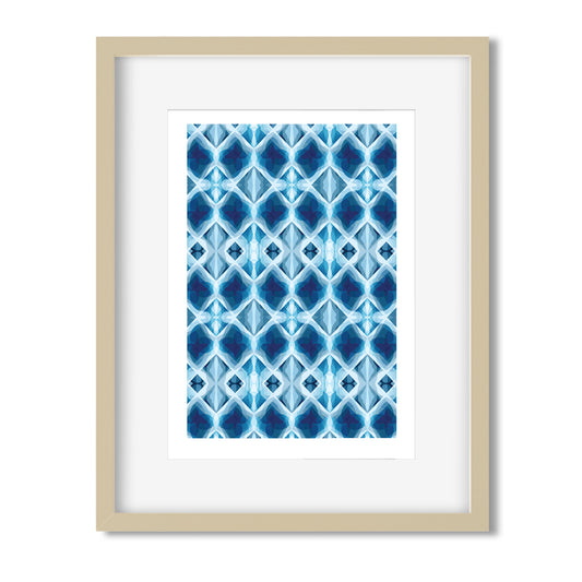 Framed mini print featuring an abstract collage pattern in turquoise tones.