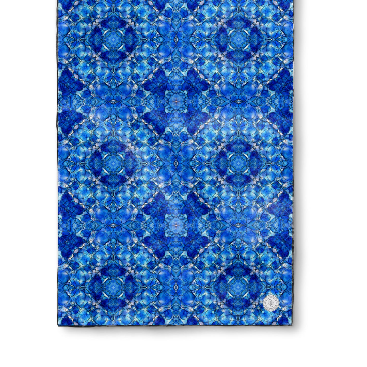 Lisbon oblong silk scarf featuring a cobalt blue, abstract hand-painted pattern.