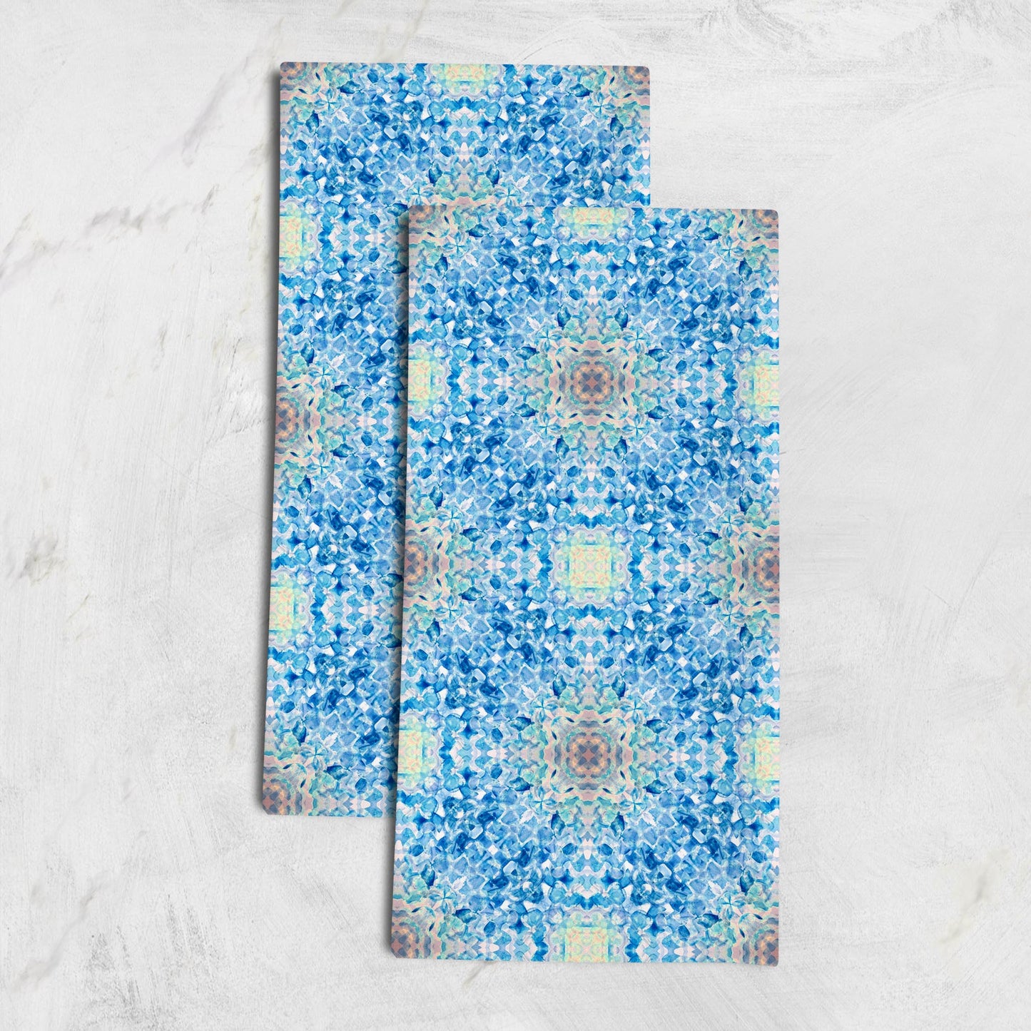 Catalina set of 2 organic cotton hemp tea towels abstract blue watercolor pattern